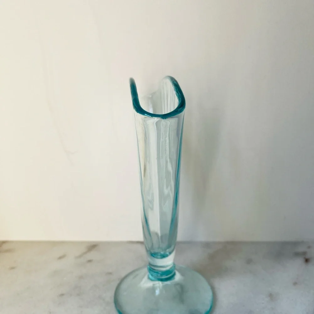 Antique blue glass fan vase